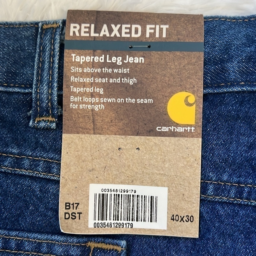NWT Carhartt Relaxed Fit Tapered Leg Dark Blue Jeans Mens Size 40x30 - Picture 9 of 9